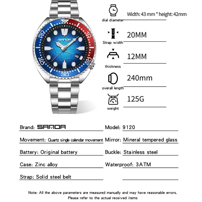 Men's Business Leisure Watch Volcanic Lava Texture Scratch Resistant Glass Waterproof Rotating Bezel Night Light Quartz Wristwatches