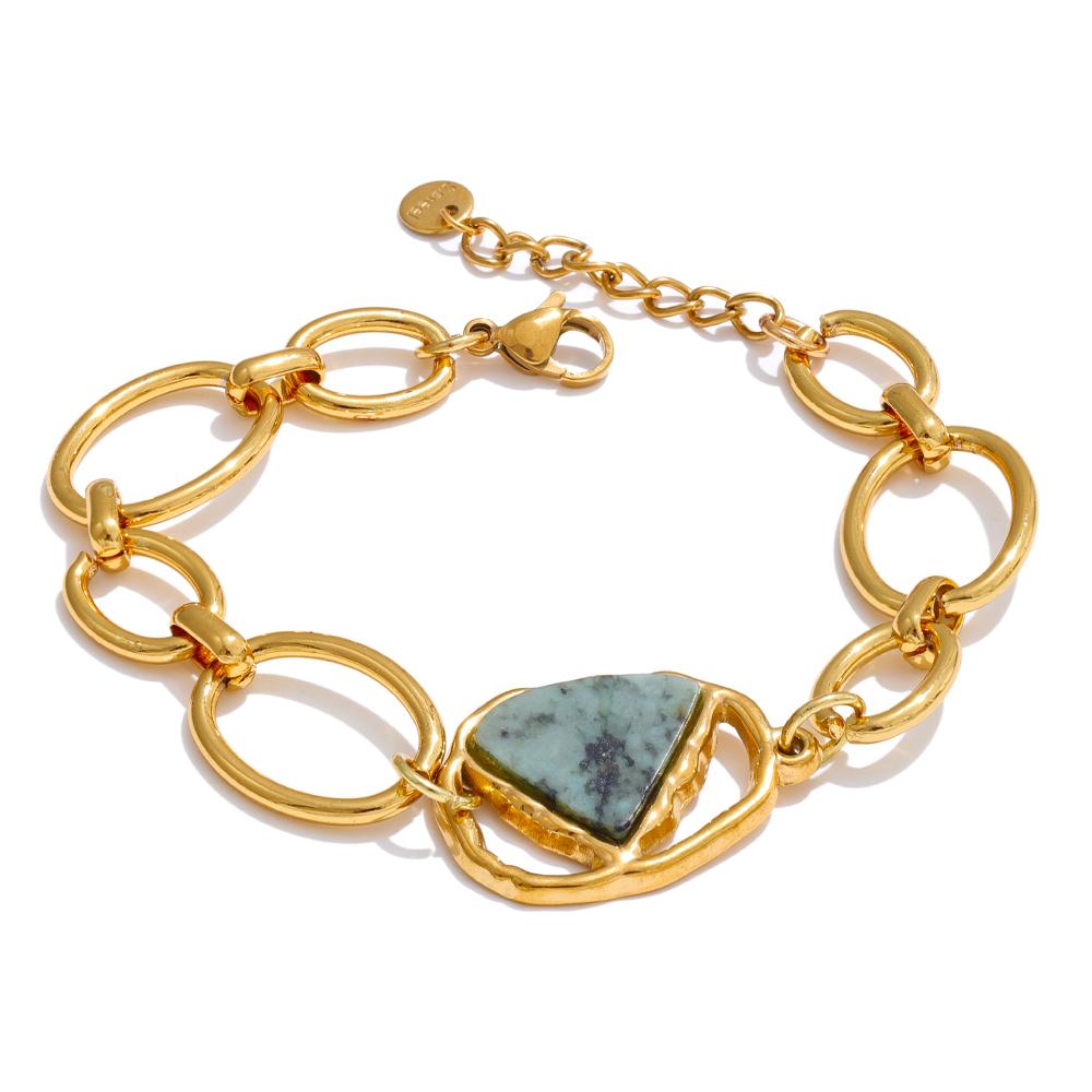Yhpup Stainless Steel Natural Stone Fashion Chain Bracelet Bangle France PVD Gold Plated High Quality Summer Wrist Charm Jewelry
