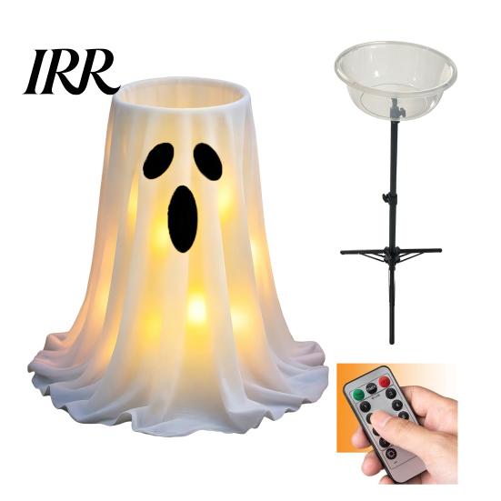 Trick or Treat Candy Table Halloween Decoration with 8-Mode Remote Control LED Light, Ghost Bowl Holiday Storage Tripod Stand, Cute Holder