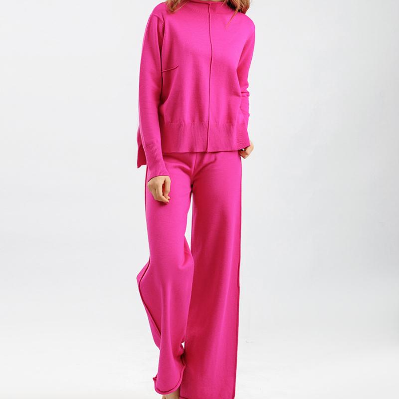 Вязаный свитер 2 комплекта женских новых осенне-зимних свободных повседневных широких брюк Network Red Temperament Slim Fit All Matching Clothing