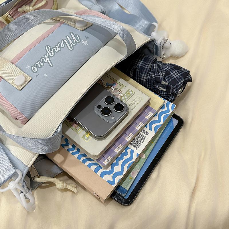 Сумка кроссбоди с цветными блоками, женская сумка на плечо в студенческом стиле, сумка-тоут большой вместимости для учеников средней школы