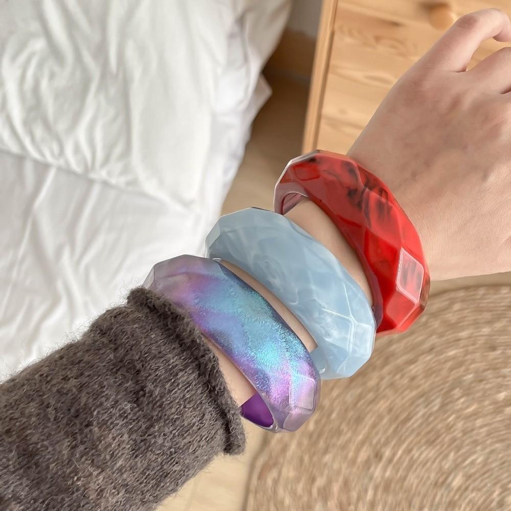Bohemian Colorful Resin Bangle Transparent Wide Chunky Hand Ring Exaggerated Pearly Bracelet Girls