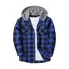 Fall Spring Men Shirt Hooded Drawstring Long Sleeves Color Matching Plaid Print Single-breasted Daily Wear School