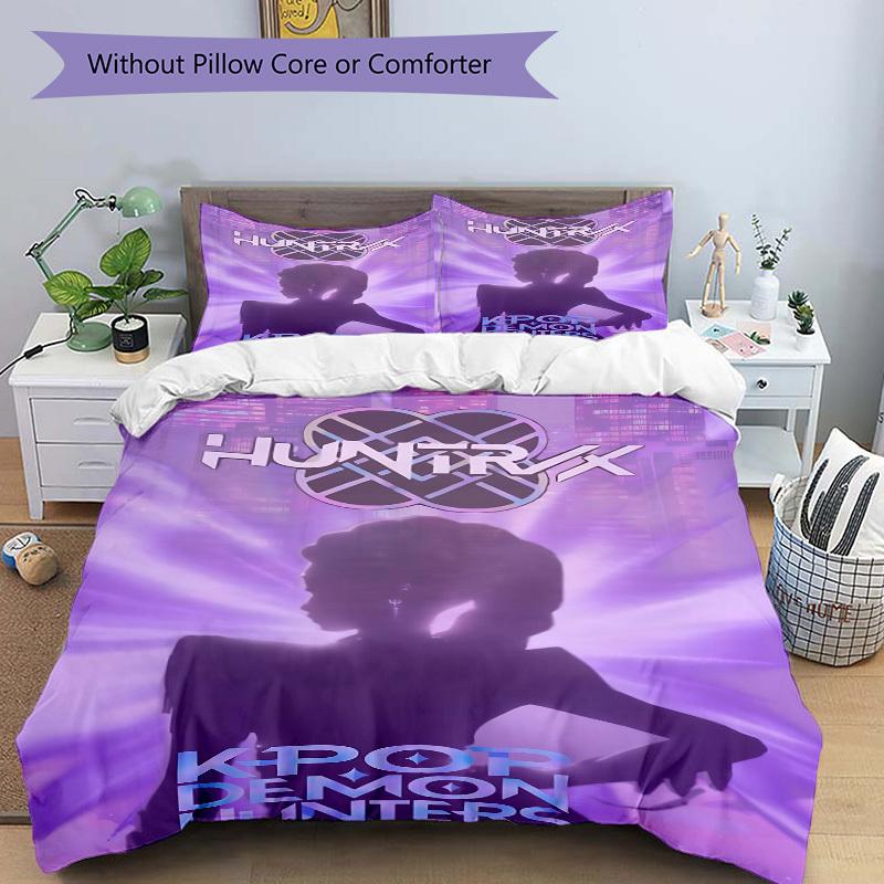 3pcs KPOP Demon Hunters, Huntrix Bedding Set: Perfect for Bedroom or Guest Room. Soft and Comfortable with No Core Included yy251009173