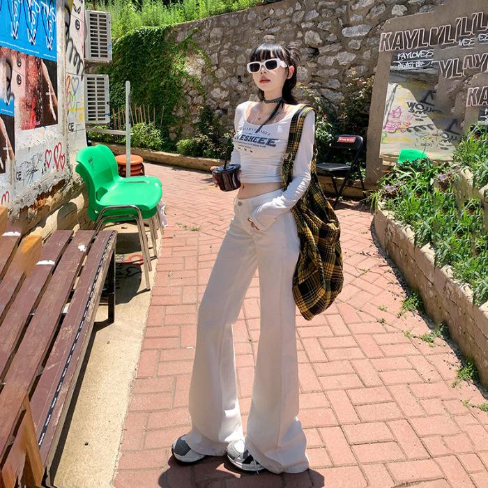 1 color American Spice Girl wide-leg pants autumn new non-stick legs versatile flared pants mopping floor low-rise jeans women