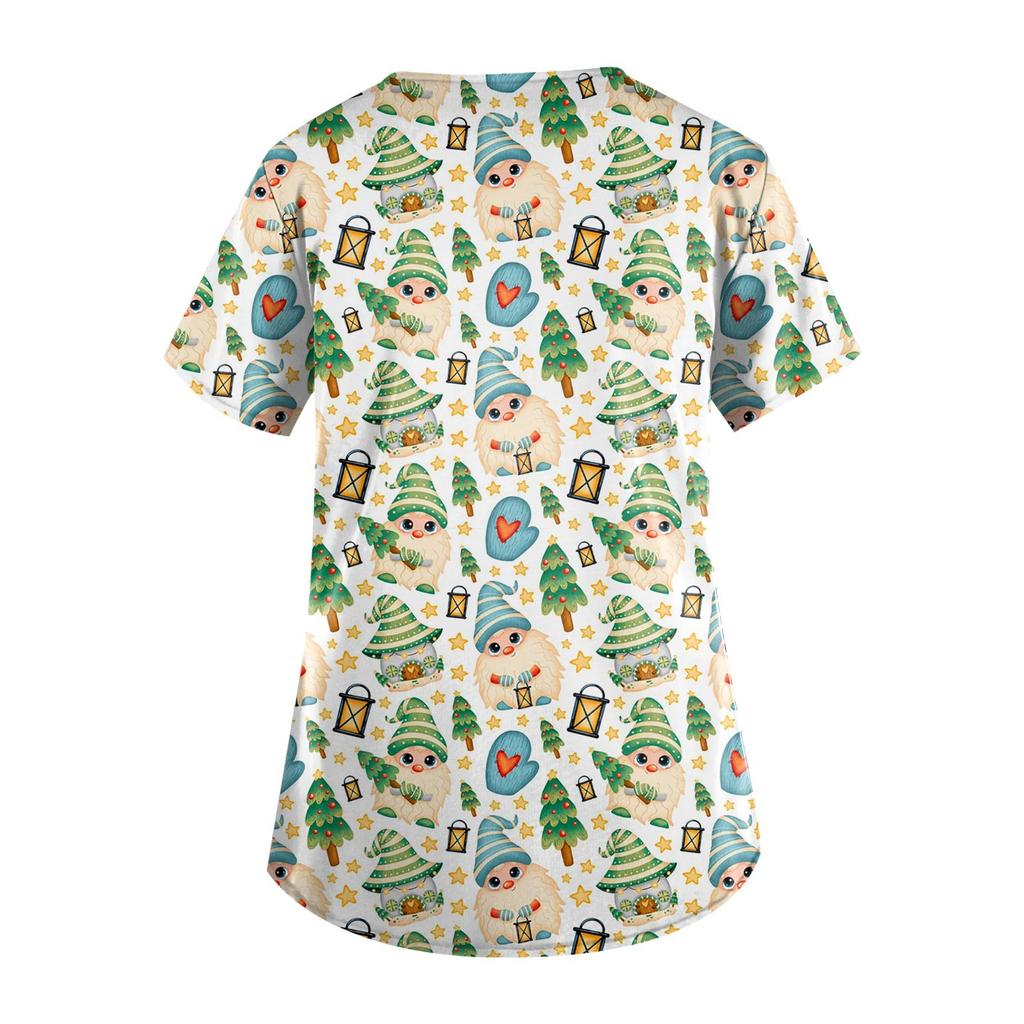 Рождественский женский модный повседневный рождественский топ с v-образным вырезом и принтом, защитный рабочий костюм