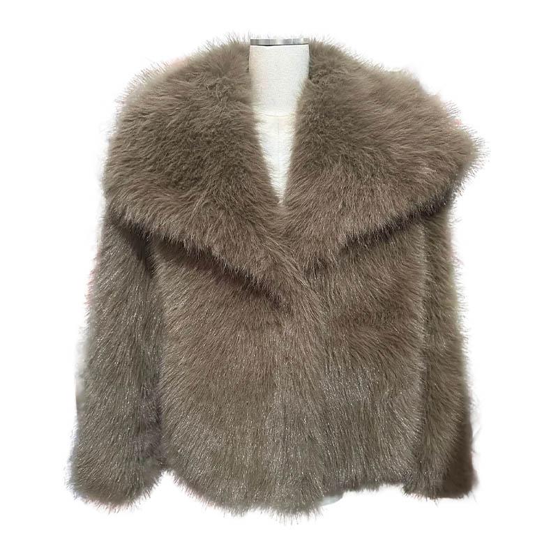 Женская модная укороченная куртка из искусственного меха, пальто с длинным рукавом, застегивающаяся на кнопки спереди, женская верхняя одежда, шикарный воротник с лацканами, толстое пальто