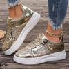 Women Sequin Upper Platform Sneakers Couples Casual Lace Up Ladies Shoes Plus Size