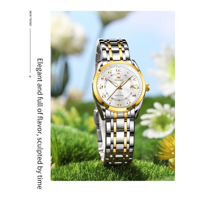 OLEVS Женские часы Водонепроницаемые из нержавеющей стали Женские часы Роскошный светящийся циферблат Календарь Оригинальные кварцевые часы