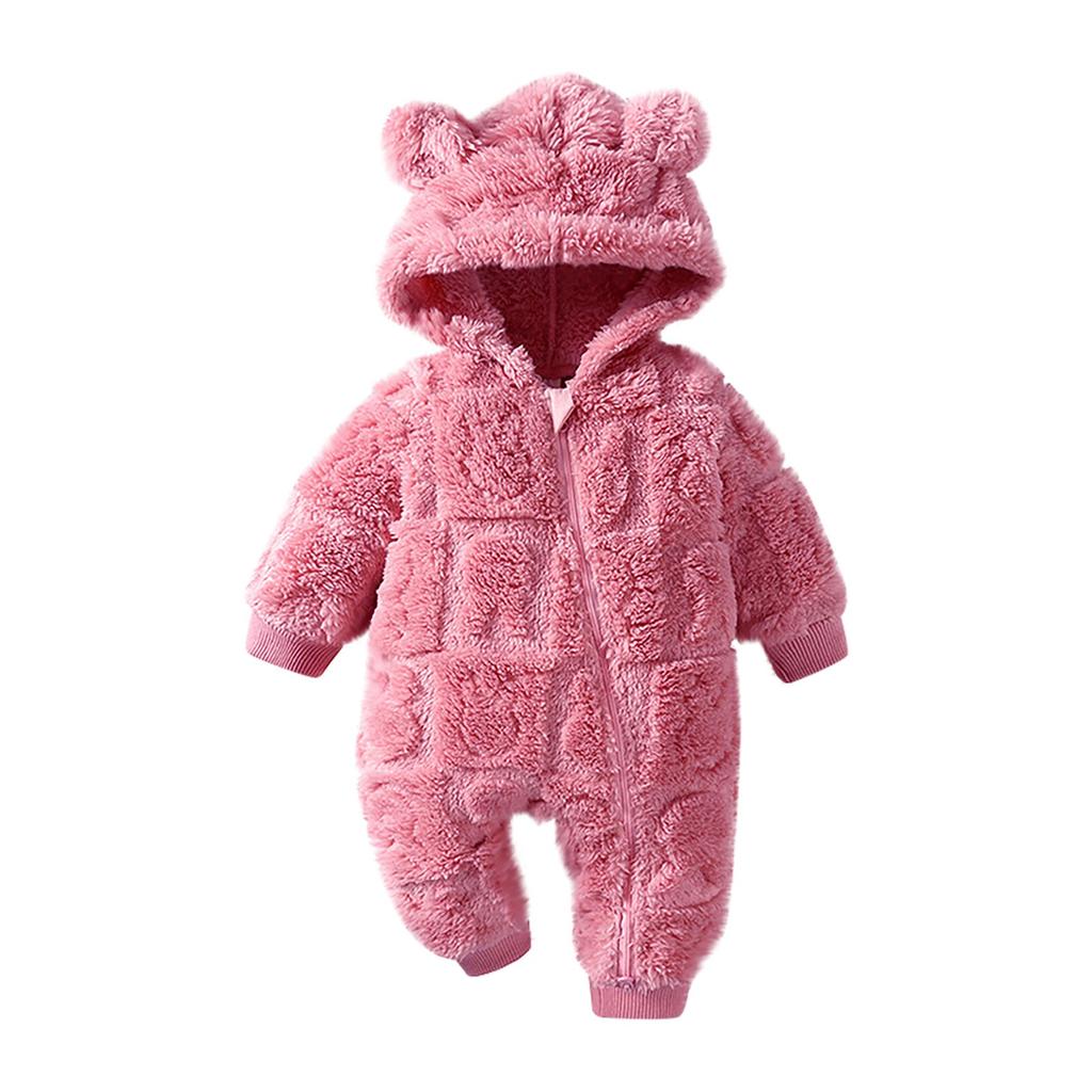 Baby Boy Girl Cute Bear Hooded Romper Snowsuit Infant Warm Fleece Jumpsuit