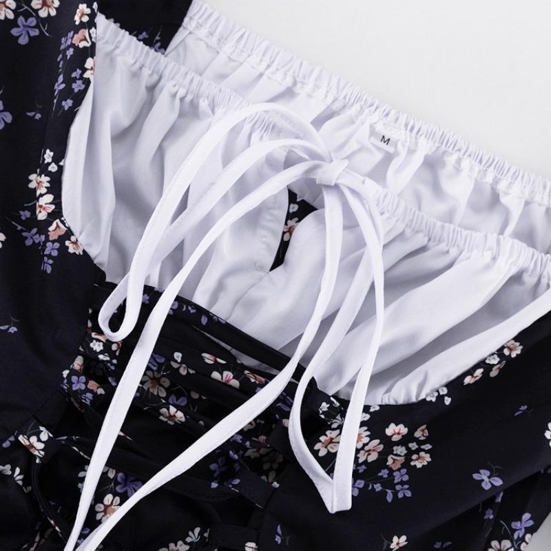 Slimfit сексуальное платье с открытыми плечами и цветочным принтом для женщин, зашнуровать лоскутное мини-платье с длинными рукавами Femme France, винтажное элегантное уличное платье, лето 2024