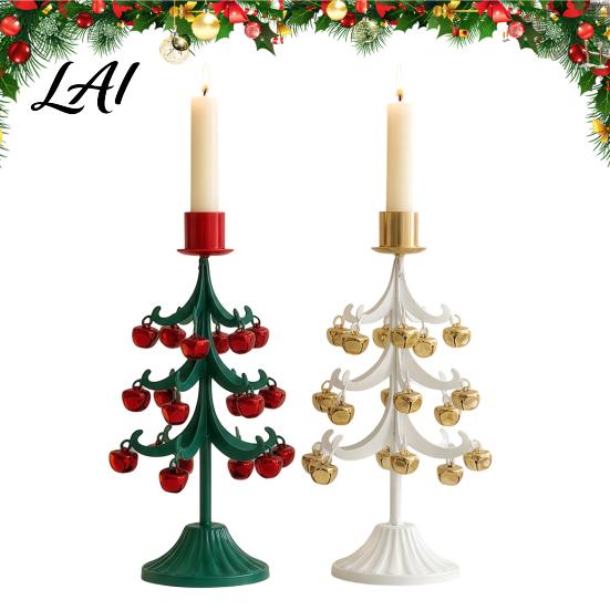 Christmas Candle Holder Tree Holder Metal Decorative Candlestick with Bells Taper Stand Holiday Dining Table Centerpiece for Home Indoor Xmas Party