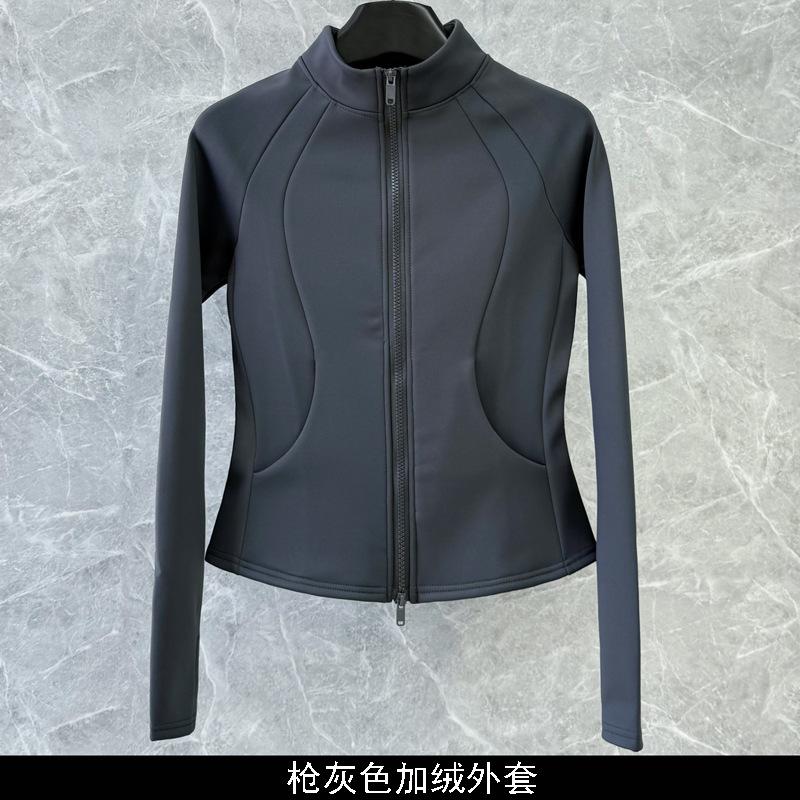 Sports slim fit integrated velvet versatile windproof warm top spring velvet thickened double zipper yoga jacket women