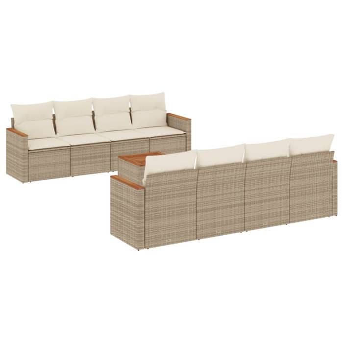 VidaXL Salon de Jardin avec Coussins 9 pcs, Canapés de Terrasse, Ensemble de Meubles de Patio, Mobilier d'Extérieur, Beige 3258222