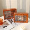 Vintage Nordic Wooden Desktop Jewelry Storage Box with Flip Lid,Nine-grid Patterned Glass Cover Storage Box