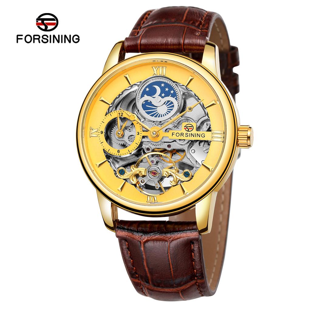 Forsining Men's Fashion Casual Hollow Moon Phase Automatic Mechanical Watch SLZe229-w