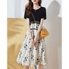Contrasting Color Slimming Summer New Style Simple Black and White Contrasting Color T-shirt Slimming Umbrella Dress Dress