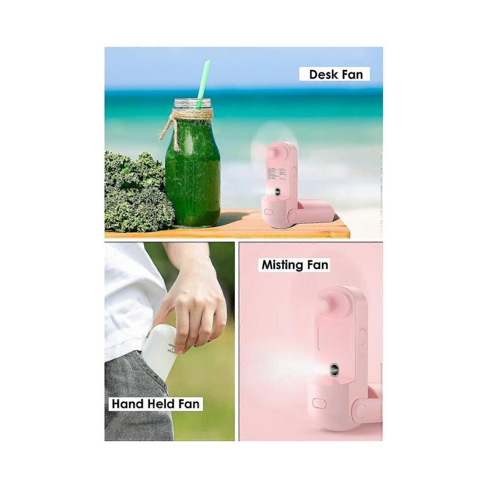 Handheld Fan (Pink), Mini Portable Handheld Fan Mist Fan, Quiet Foldable Personal USB Rechargeable Fan with Power Bank for Office/Travel