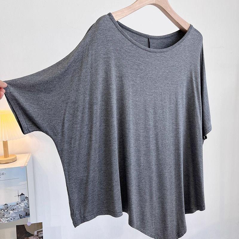 Футболка женская однотонная повседневная большого размера свободная с круглым вырезом пуловер с короткими рукавами топы