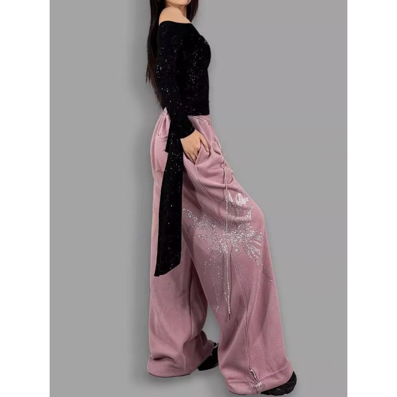 Womens Butterfly Wide Leg Pants Slimming High Waist Street Dance Trousers