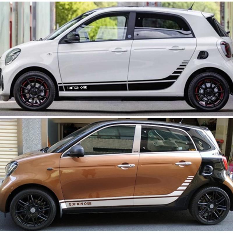 2 шт., Стайлинг автомобиля для Smart 451 453 Fortwo Forfour, спортивные гоночные наклейки на заказ, дверные боковые наклейки для тела, юбка, декоративные наклейки, виниловые