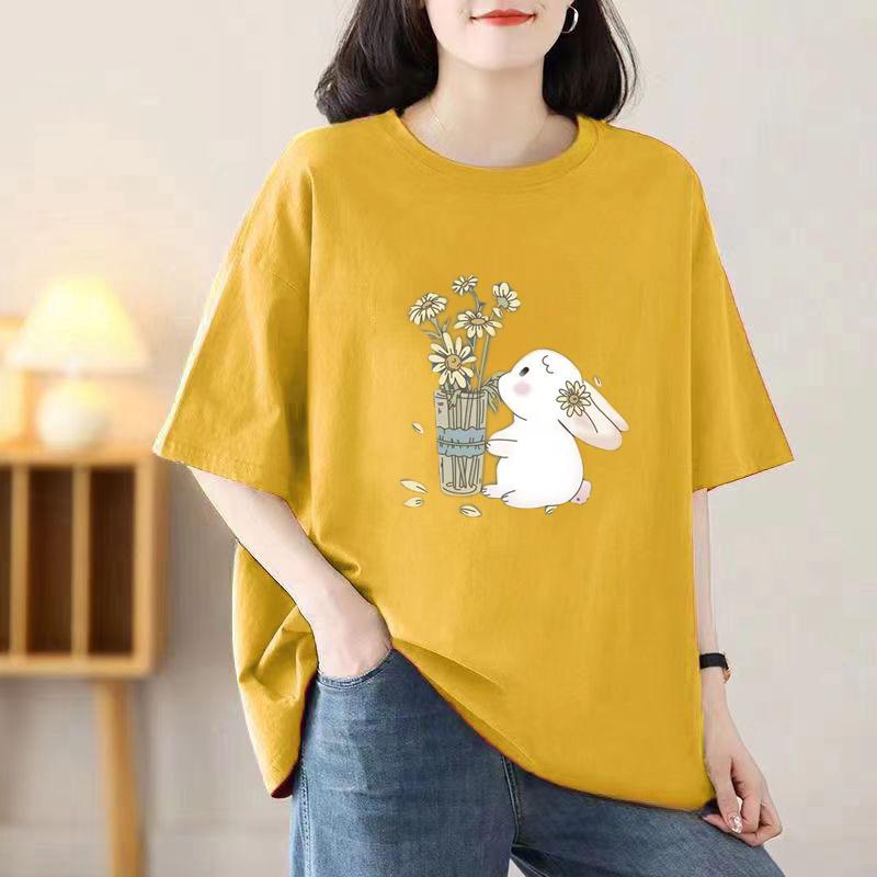 2024 Девушка Женщины Мультфильм Футболка Милые Футболки Хлопок Короткий Рукав Принт Топы