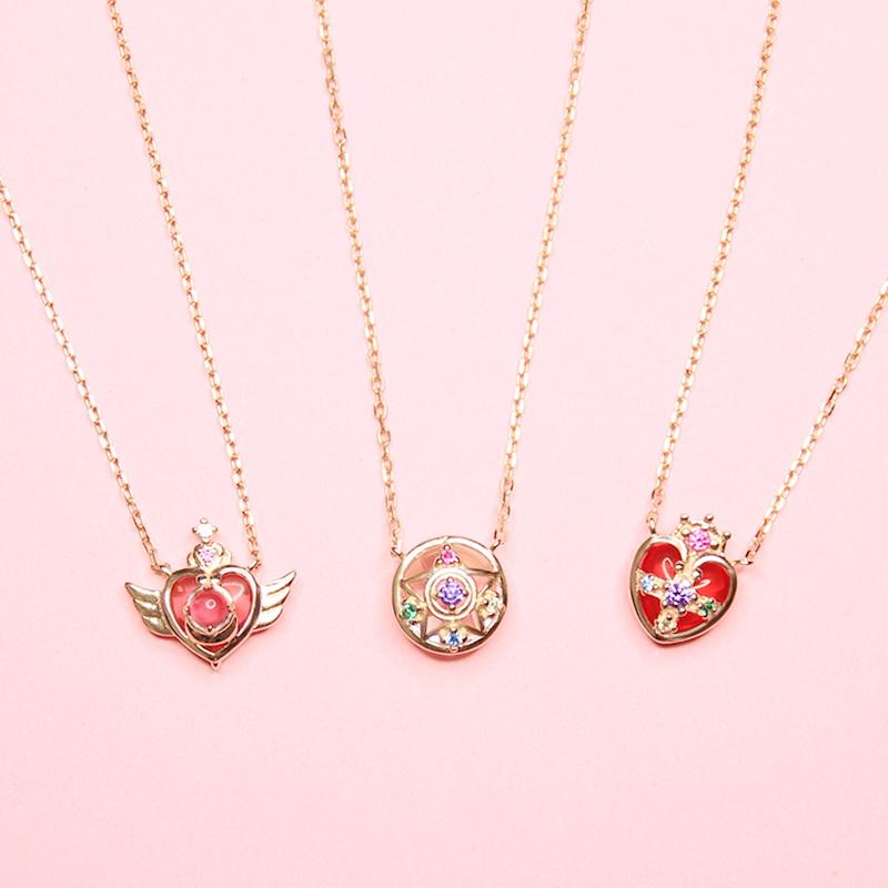 Аниме 925 пробы серебро кристалл звезда компактный кулон в форме сердца женский свитер ожерелье поклонники моряка реквизит для косплея ювелирные изделия подарок для девочек