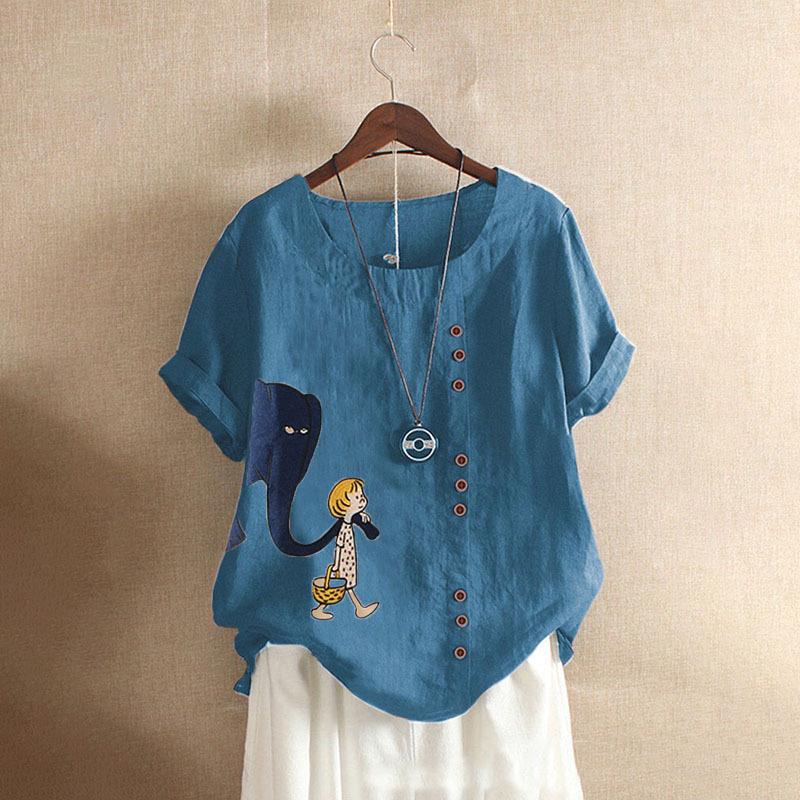 GMXIA Летняя винтажная футболка больших размеров из хлопка и льна с коротким рукавом, повседневная свободная футболка из хлопка и льна для женщин, женская одежда больших размеров