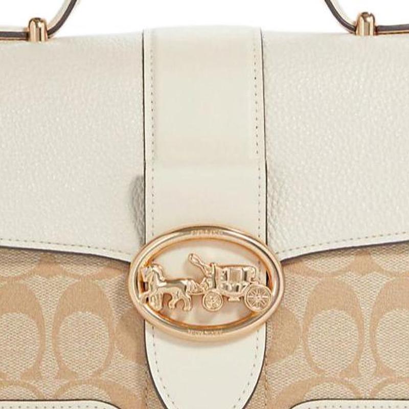 Coach Georgie 22 Classic Horse And Carriage Logo Lock Print Pebble Texture Canvas And Leather Tote Bag Small Women Handbags 6504-IMDQC