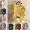 Women's Fashion Flower Prined Short Sleeve T-shirt Loose Cotton Shirt Casual Loose Summer Blouse Tops Plus Size