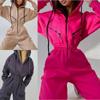 Спортивный повседневный женский комбинезон с капюшоном и декоративной молнией
