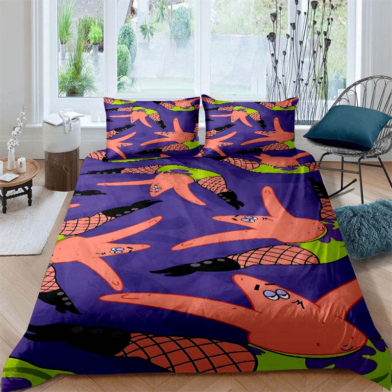 A variety of SpongeBob SquarePants patterned bedding sets, soft duvet covers and pillowcases, suitable for teenagers, children a