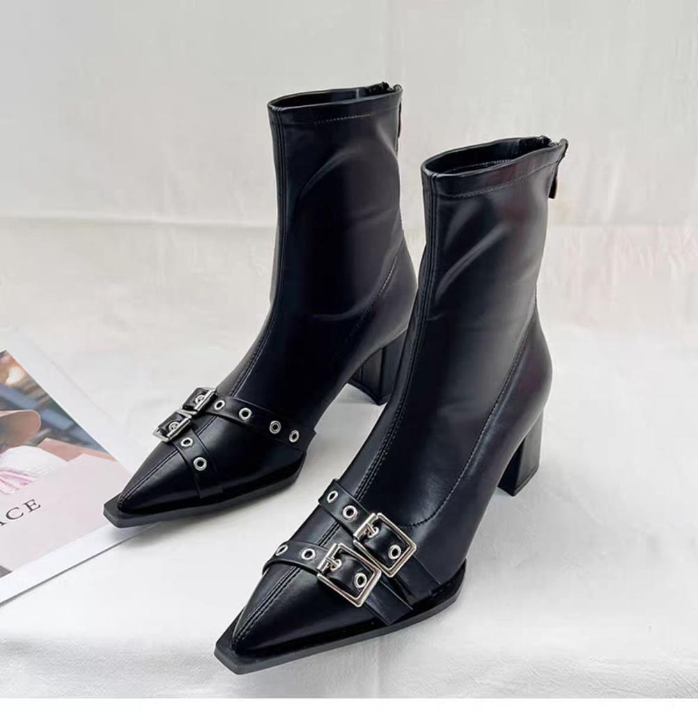 Fashion 2024 Autumn Winter Patent Leather Shoes Women Chunky Heels Boots Sexy High Heel Short Boots Women Botas De Mujer