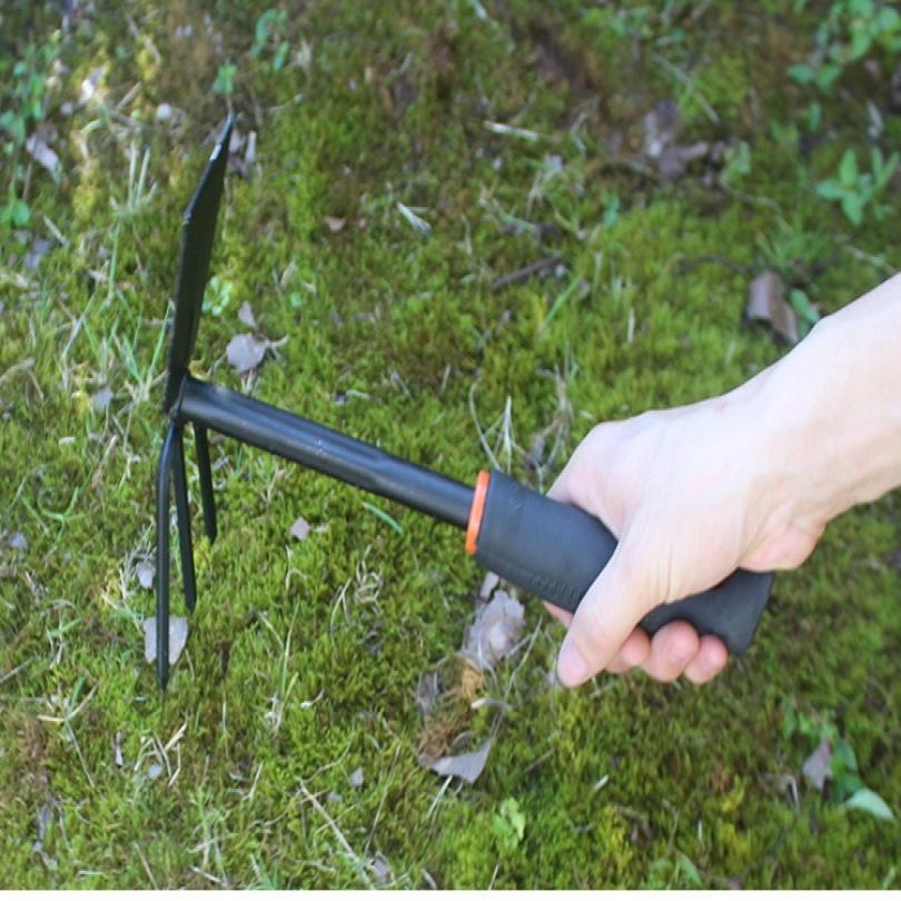 Утолщенная, пригодная для обслуживания, небольшая мотыга двойного назначения для садового инструмента с трехзубой головкой бороны, железная головка двойного назначения мотыга