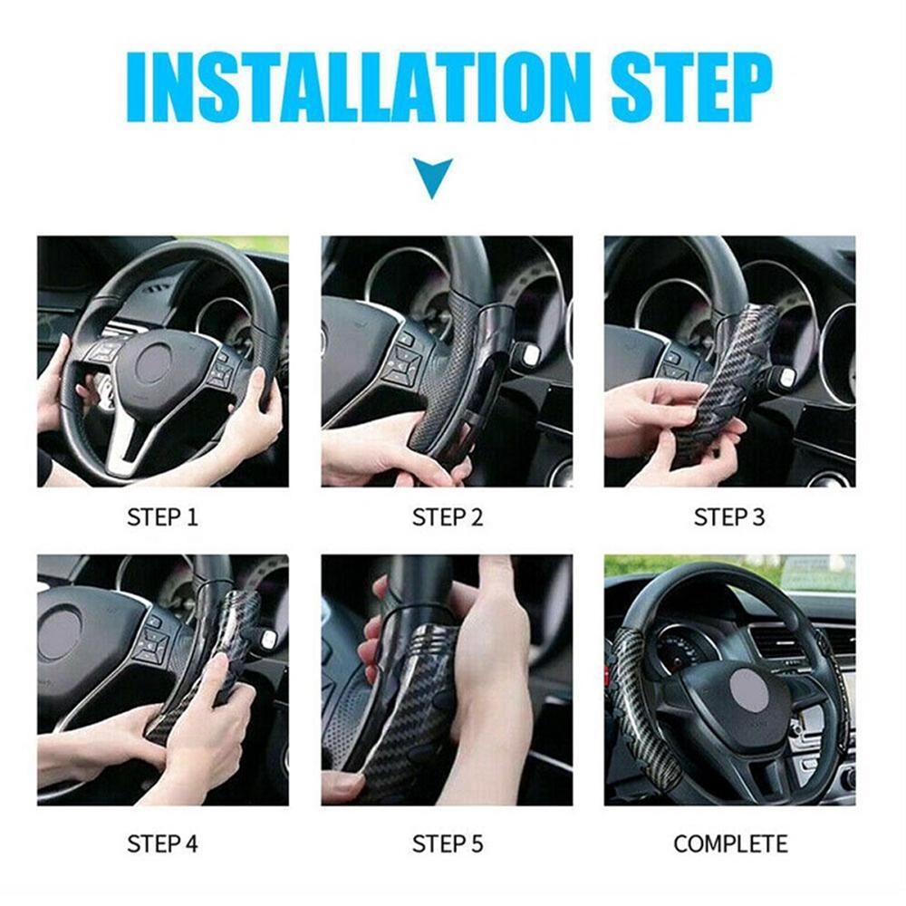 2PCS Universal Car Steering Wheel Cover Carbon Fiber Car Steering Wheel Case Booster Non-Slip Grip Handle