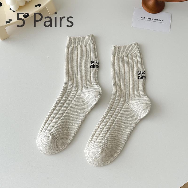 5 пар женских минималистичных носков с вышитыми буквами, впитывающих пот, дышащих, универсальных, трубчатых носков