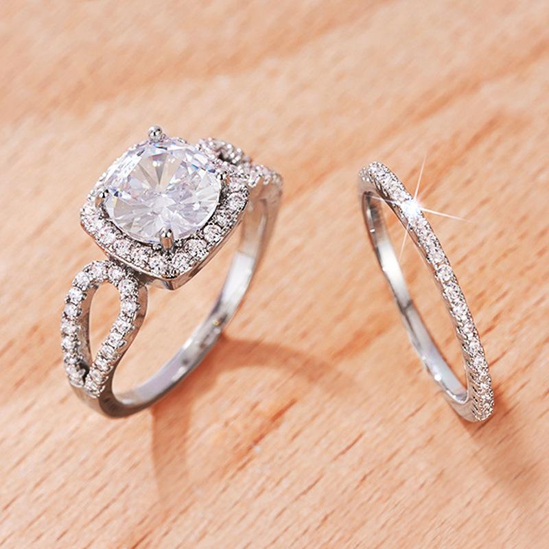 Пара блестящих колец для женщин с инкрустацией цирконием, модные и элегантные геометрические кольца с инкрустацией бриллиантами, модные темпераментные свадебные украшения