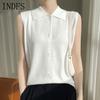 INDFS Women's Fashion Casual Fall Winter Solid Color Print Sleeveless POLO Neck Sweaters