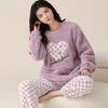 Autumn and Winter Flannel Pajamas Women's Round Neck Coral Fleece Sweet Plus Velvet Thickened Two-piece Home Service Cartoon