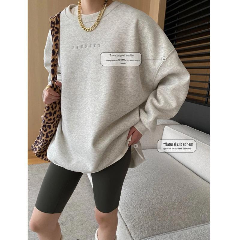 Sinan Holiday Blogger Style Embroidered Round Neck Drop Shoulder Plus Velvet Sweater SN6840