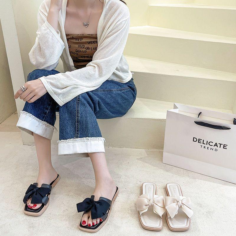 Women's Summer External Slippers Flat Bottom Bow Tie Slippers Anti-slip Beach A Flip-flops Slippers