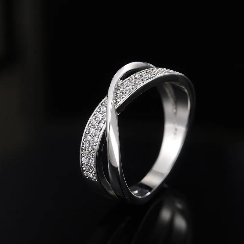 Classic Female Ring 925 Silver Two Tone X Shape Cross Rings For Women Infinite Dazzling Zircon Wedding Rings Anillos