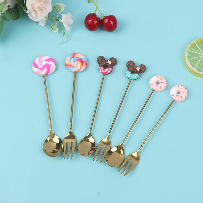 4 шт./набор ложка/вилка для пончиков, конфет, молока, кофе, ложка для размешивания, кухонные столовые приборы