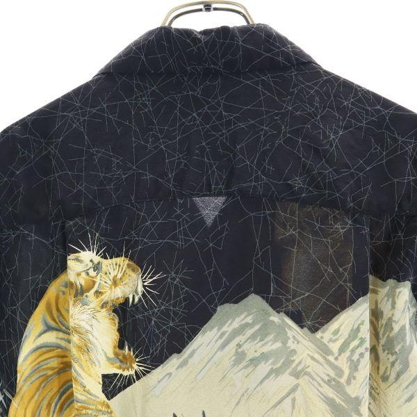 LaLaKai шелковая рубашка Алоха с коротким рукавом с тигровым узором XS Черная с открытым воротником Мужская Б/У