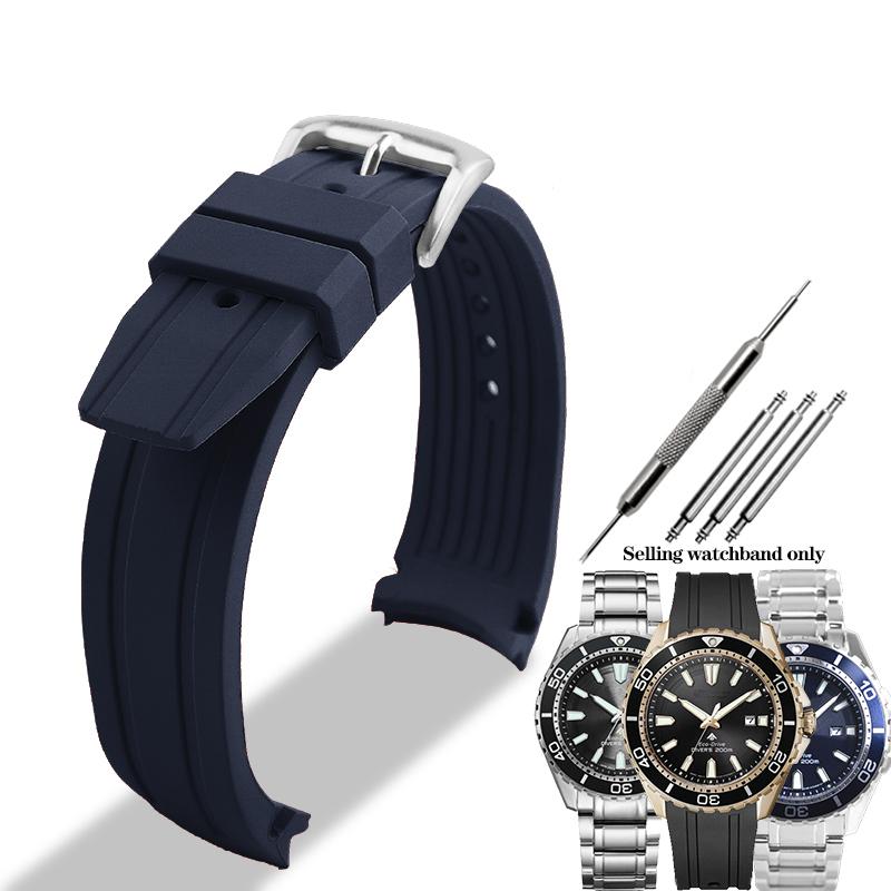 Classic New Rubber Curved End Watch Strap for Citizen BN0190 BN0191-80LBN-17E Diving BN0193 Men's Silicone 22mm Watchband Blue Black