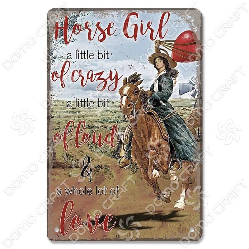 Cowgirl Tin Sign Metal Plaque Cowboy Boots Pony Metal Poster Vintage Wall Decor for Horse Riding Club Garden Home