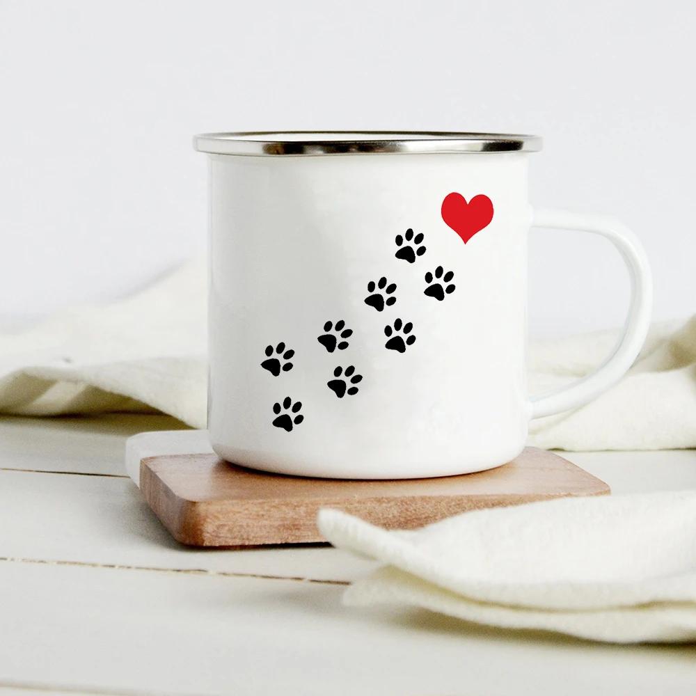 Peace Love Dogs Print Креативные эмалевые кофейные кружки с изображением мультяшных такс Собачьи лапки для вечеринок Пиво Сок Молоко Чашки Подарки на день рождения другу