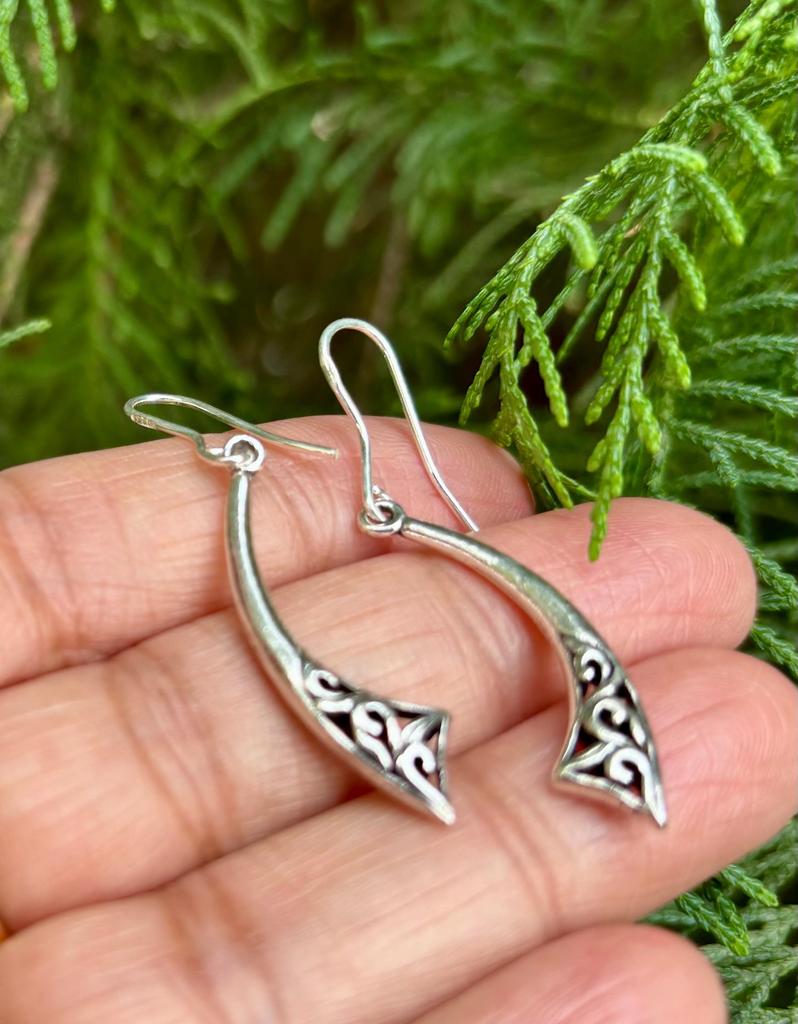 925 Sterling Silver Oxidized Danglers Earrings JHUMKA, Long Linear Earring, Cutwork FREE SHIP, 3.65 gm