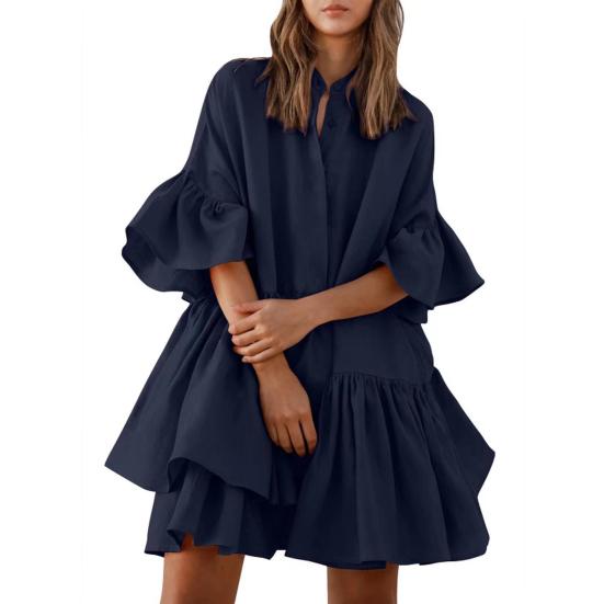 Женское многоярусное платье-бэбидолл с плиссированными рукавами, летнее повседневное свободное мини-платье средней длины для повседневной жизни и пляжных вечеринок