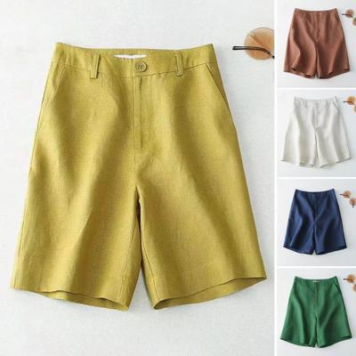 Женские шорты с высокой талией, застежкой-молнией, повседневные короткие брюки с карманами, однотонные, свободного кроя, длиной до колена